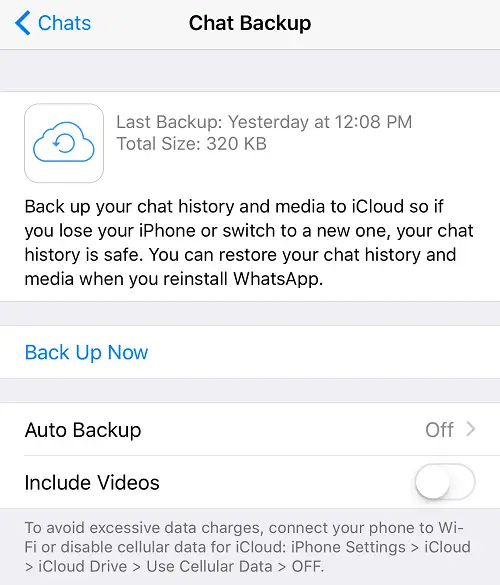 Back up WhatsApp in iOS