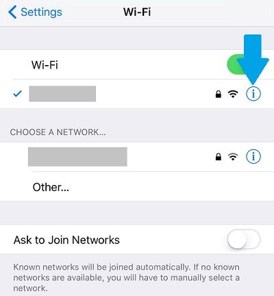 iPhone WiFi settings