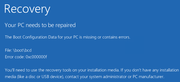 Windows 10 Bootmgr Error Code: 0xc000000f