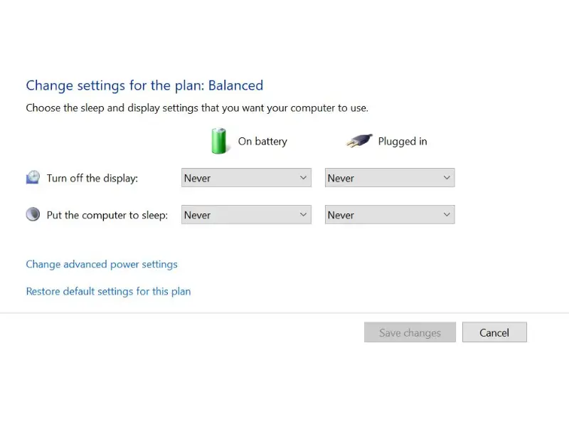 windows control panel power settings