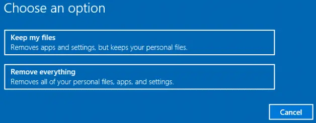 factory reset windows 10