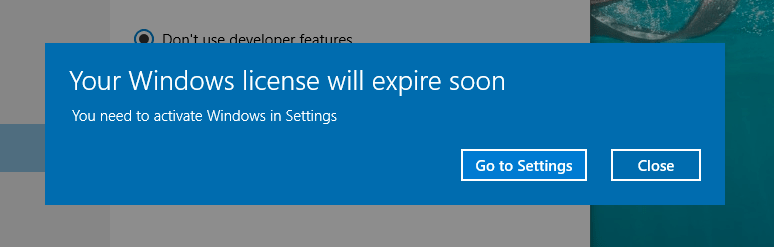 Your Windows license will expire soon